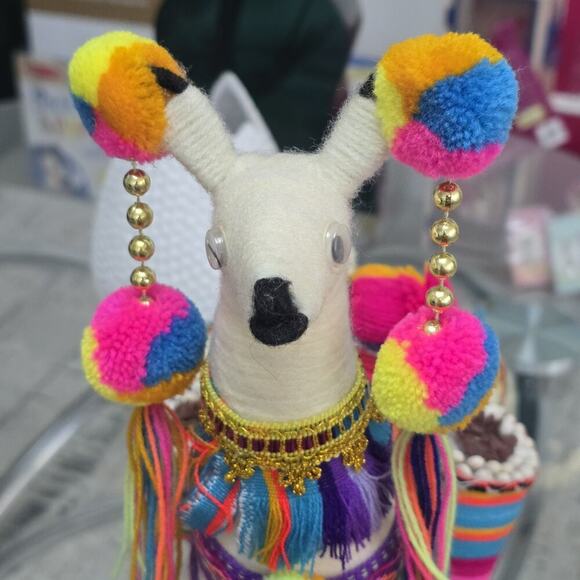 Decorative Peruvian Llama Candy Holder 15" Handmade Alpaca Doll Colorful Yarn - Picture 9 of 13